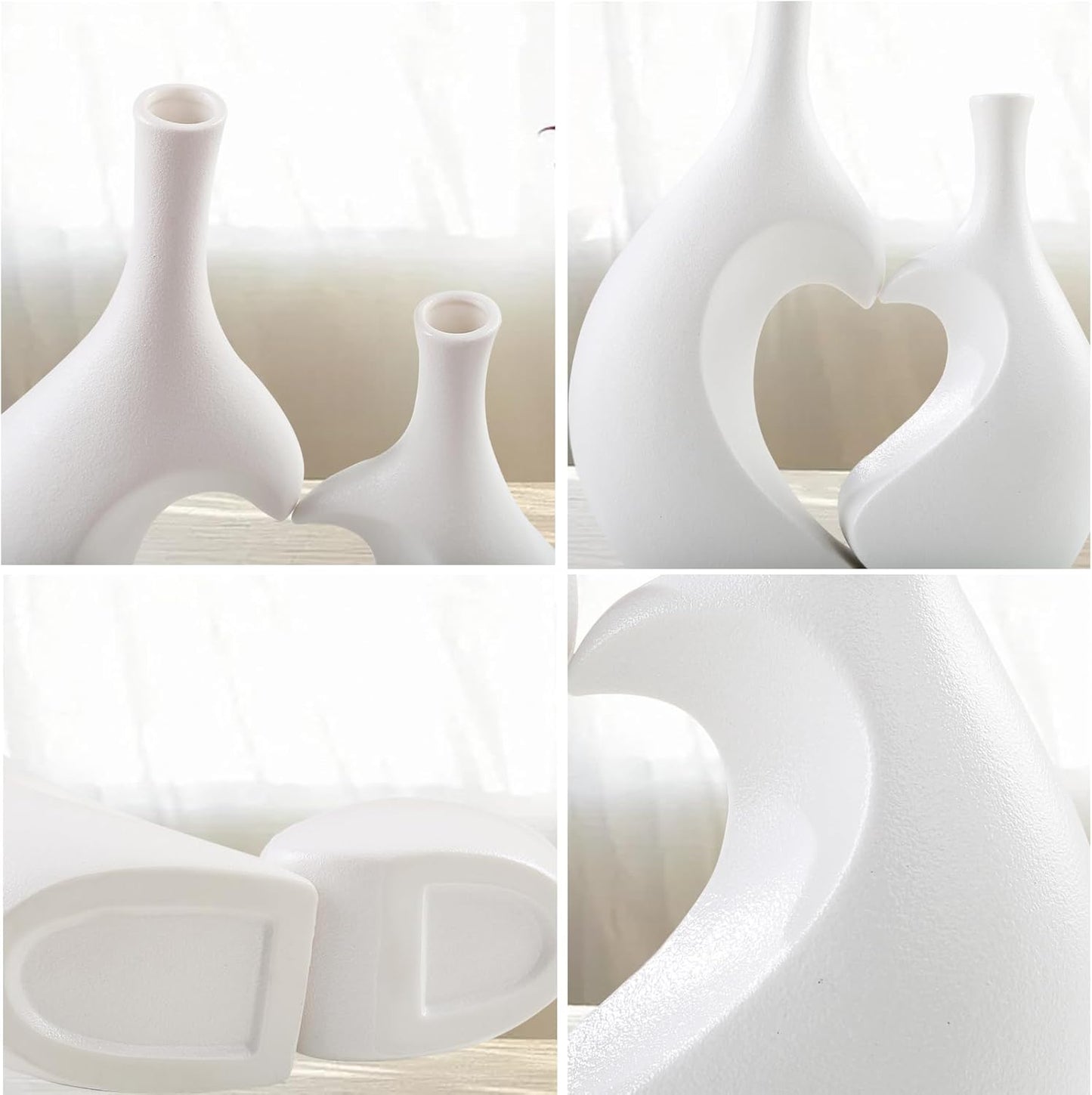 White Ceramic Vase Set of 2,Heart Shaped vase, Matte Frosted Texture Finish,Farmhouse Decor, Home Decor, Vases for Your Bedroom, Office, Living Room, Bathroom (White)