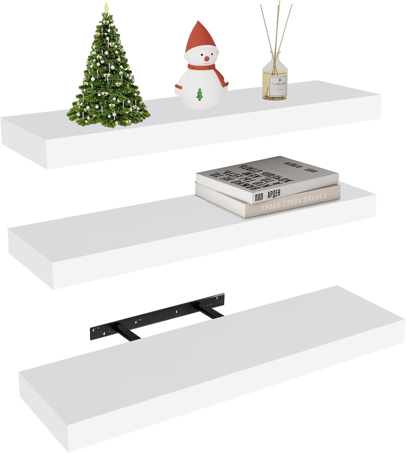 Vervida Floating Shelves 3 Pack of 15 in White for Home Decor and Storage, Kitchen, Living Room, Bedroom, Bathroom, Office, Hanging Shelf with Invisible Brackets Wall Shelves Floating Shelf