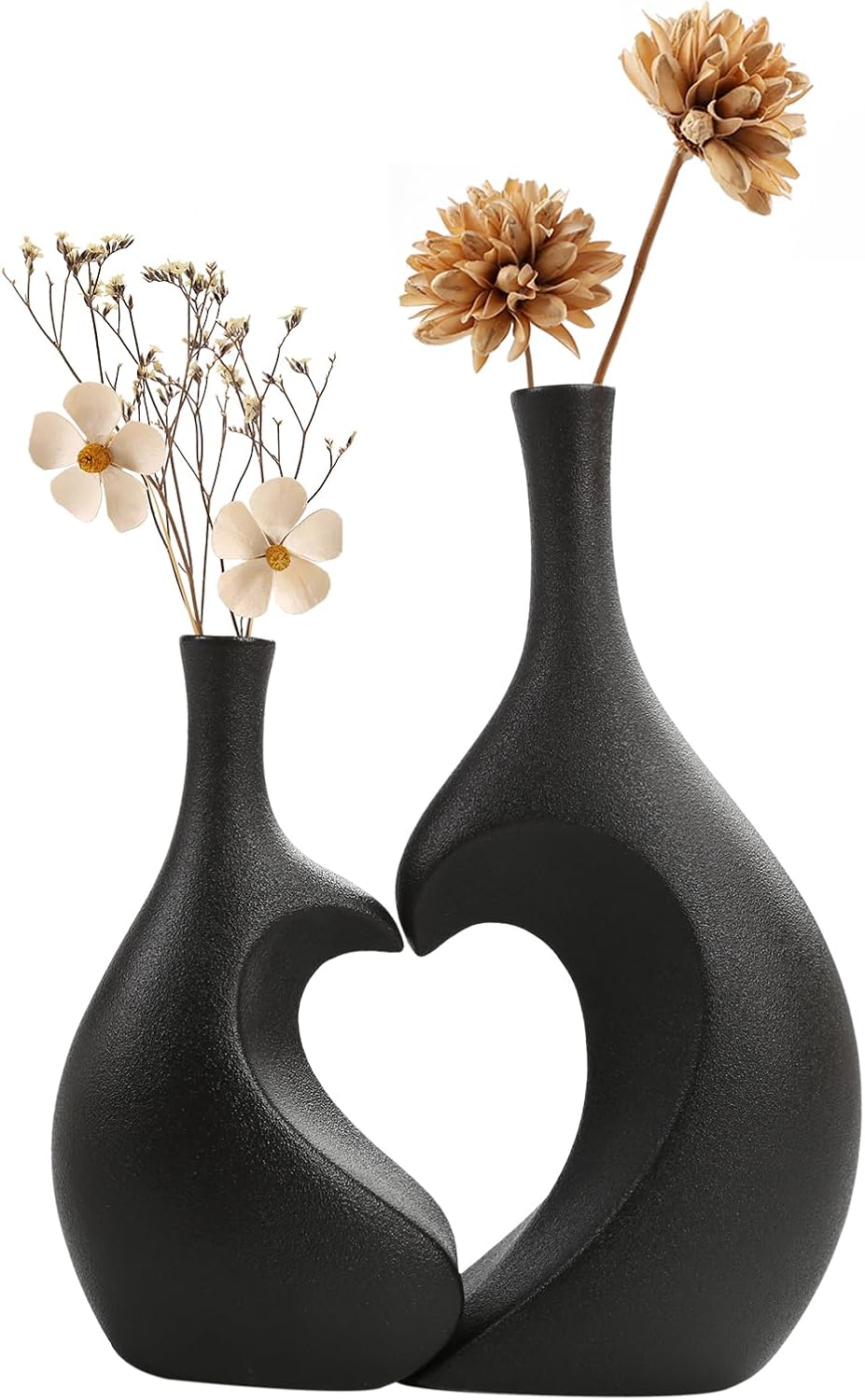 White Ceramic Vase Set of 2,Heart Shaped vase, Matte Frosted Texture Finish,Farmhouse Decor, Home Decor, Vases for Your Bedroom, Office, Living Room, Bathroom (White)
