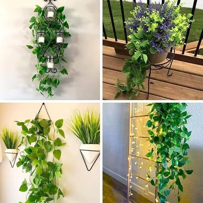 Fake Hanging Plants Vines 2pcs for Room Decor, Artificial Ivy Greenery Garlands for Home Bedroom Living Aesthetic Kitchen Office Wall Patio Bookshelf (No Basket)