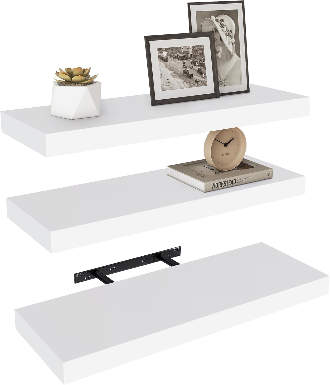 Vervida Floating Shelves 3 Pack of 15 in White for Home Decor and Storage, Kitchen, Living Room, Bedroom, Bathroom, Office, Hanging Shelf with Invisible Brackets Wall Shelves Floating Shelf
