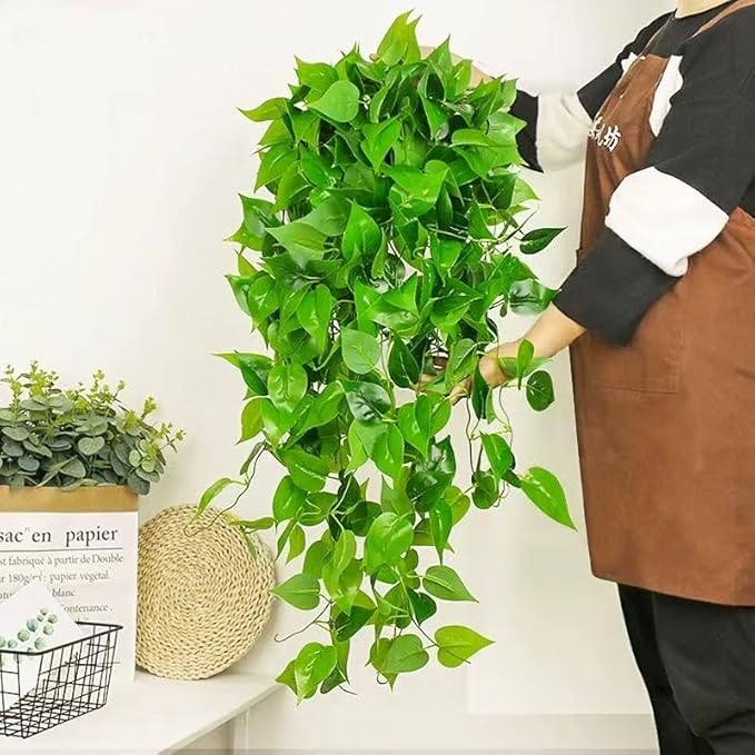 Fake Hanging Plants Vines 2pcs for Room Decor, Artificial Ivy Greenery Garlands for Home Bedroom Living Aesthetic Kitchen Office Wall Patio Bookshelf (No Basket)