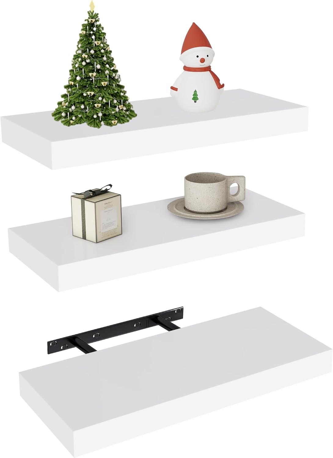 Vervida Floating Shelves 3 Pack of 15 in White for Home Decor and Storage, Kitchen, Living Room, Bedroom, Bathroom, Office, Hanging Shelf with Invisible Brackets Wall Shelves Floating Shelf