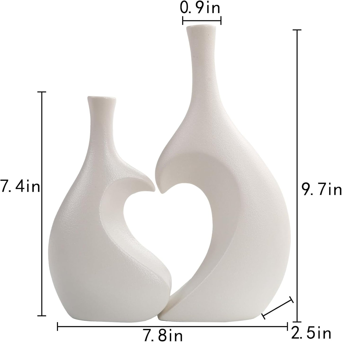 White Ceramic Vase Set of 2,Heart Shaped vase, Matte Frosted Texture Finish,Farmhouse Decor, Home Decor, Vases for Your Bedroom, Office, Living Room, Bathroom (White)