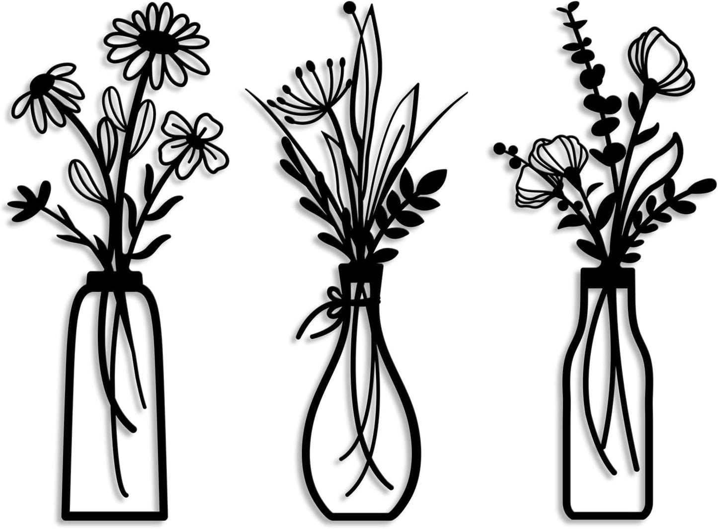 Pigort 3 Pieces Metal Flowers Wall Arts - Rustic Farmhouse Decor Beige Minimalist Flower Wall Decors for Living room Bathroom Bedroom Dining Room-Housewarming Gifts (Beige, Vase-C)