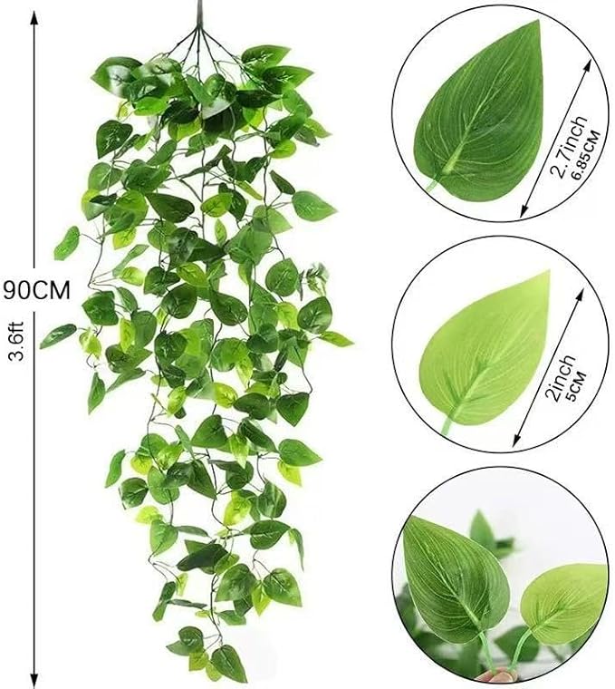 Fake Hanging Plants Vines 2pcs for Room Decor, Artificial Ivy Greenery Garlands for Home Bedroom Living Aesthetic Kitchen Office Wall Patio Bookshelf (No Basket)