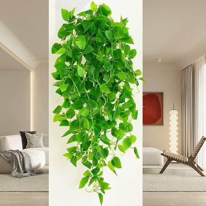 Fake Hanging Plants Vines 2pcs for Room Decor, Artificial Ivy Greenery Garlands for Home Bedroom Living Aesthetic Kitchen Office Wall Patio Bookshelf (No Basket)