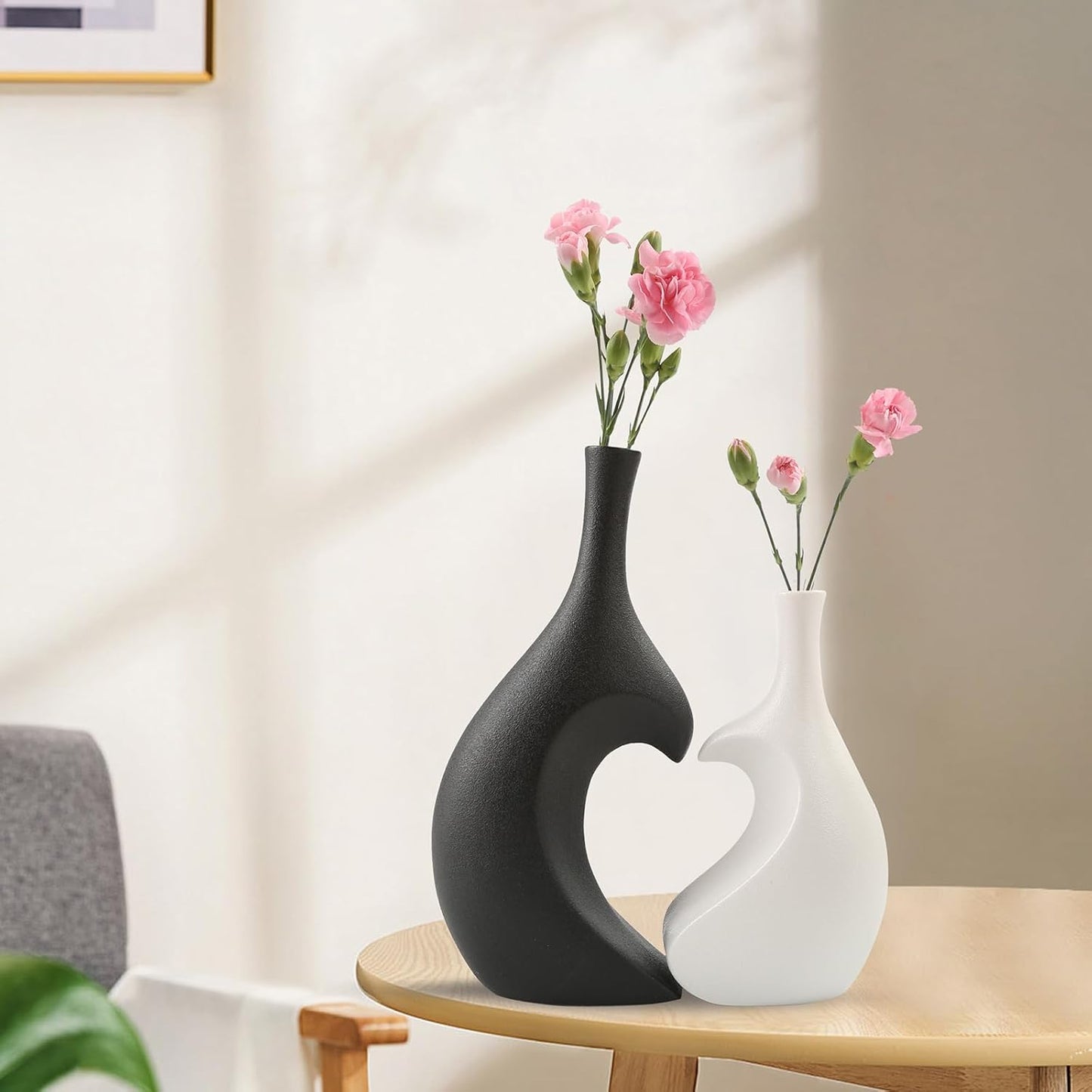 White Ceramic Vase Set of 2,Heart Shaped vase, Matte Frosted Texture Finish,Farmhouse Decor, Home Decor, Vases for Your Bedroom, Office, Living Room, Bathroom (White)