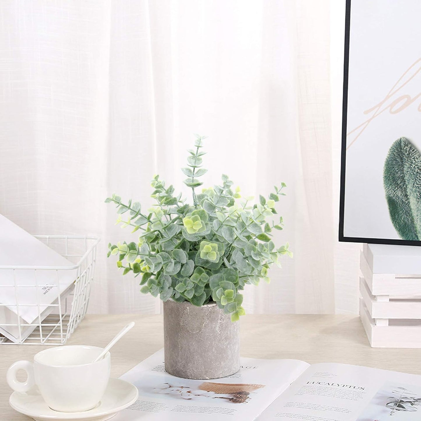 4 Pack Mini Artificial Plants, 1 Eucalyptus Plant & 1 Gypsophila Plant & 2 Faux Succulent Plants for Home Indoor Decor Office Desk Shower Room Bathroom Table Decoration