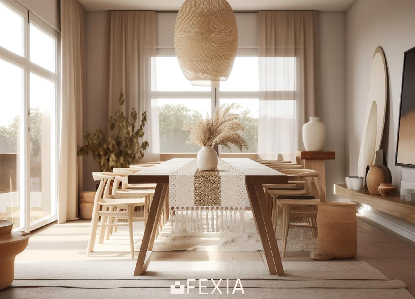 FEXIA Boho Table Runner for Fall Home Decor with Tassels 72 Inches Long Farmhouse Rustic Table Runner Macrame Burlap Table Decoration for Living Room Bridal Shower(12x72 Inches)