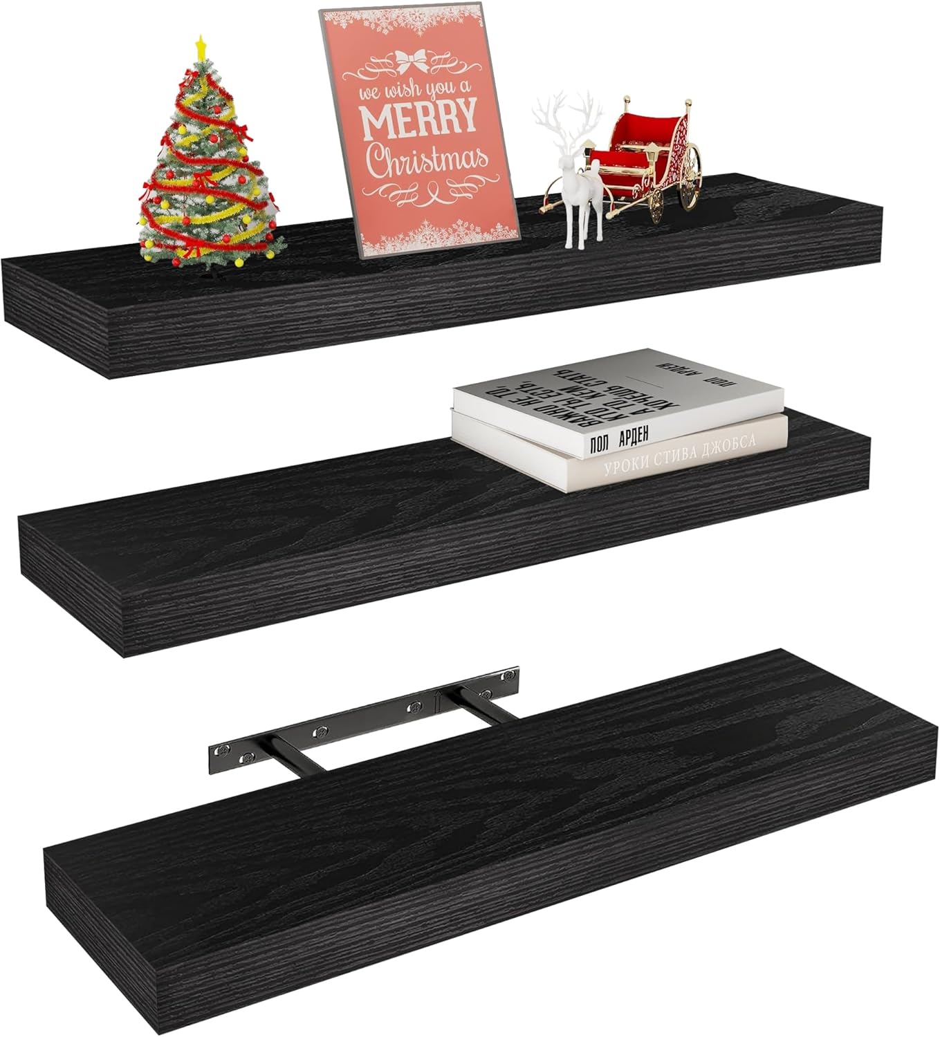 Vervida Floating Shelves 3 Pack of 15 in White for Home Decor and Storage, Kitchen, Living Room, Bedroom, Bathroom, Office, Hanging Shelf with Invisible Brackets Wall Shelves Floating Shelf