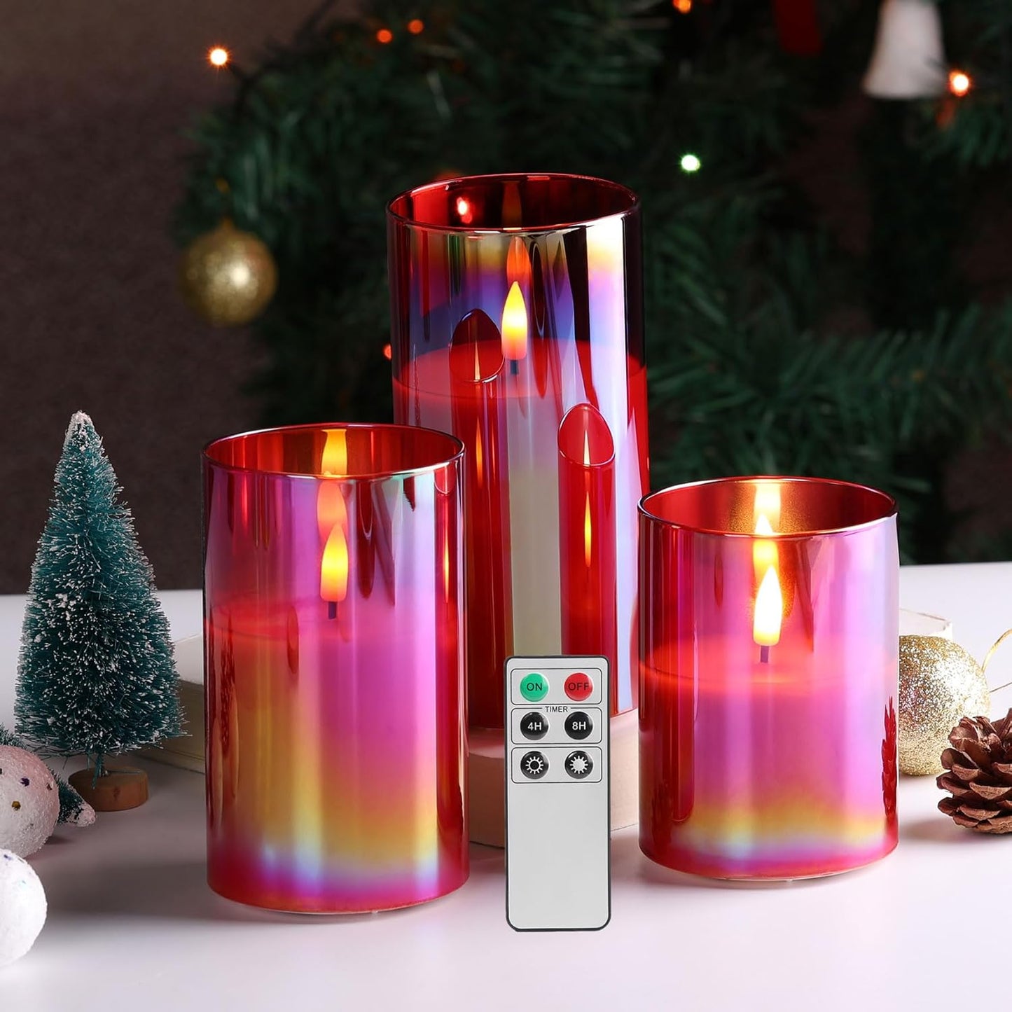 Eywamage Smoke Grey Glass Flameless Candles with Remote, Flickering Battery Operated LED Pillar Candles Set of 3