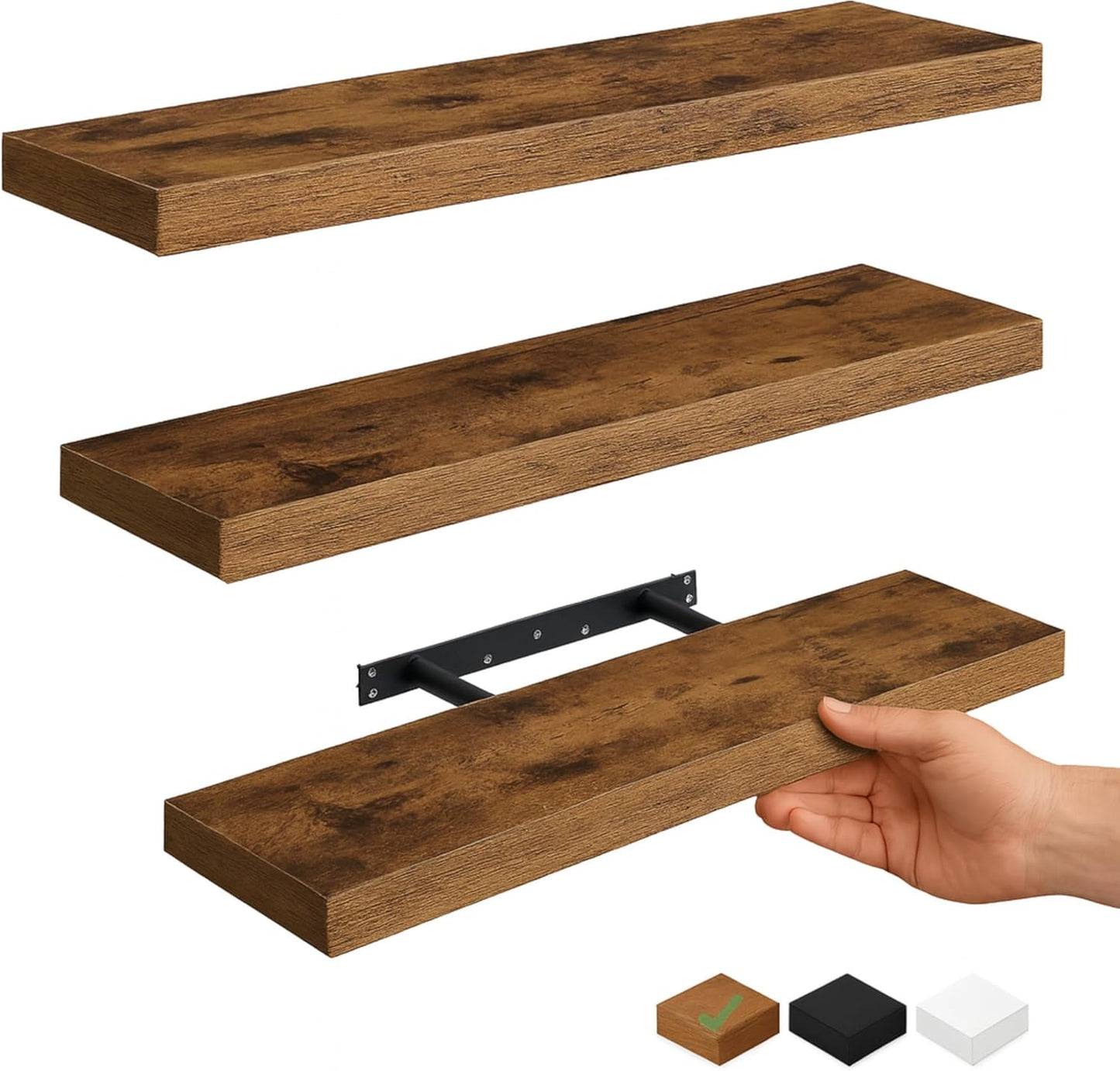 Vervida Floating Shelves 3 Pack of 15 in White for Home Decor and Storage, Kitchen, Living Room, Bedroom, Bathroom, Office, Hanging Shelf with Invisible Brackets Wall Shelves Floating Shelf