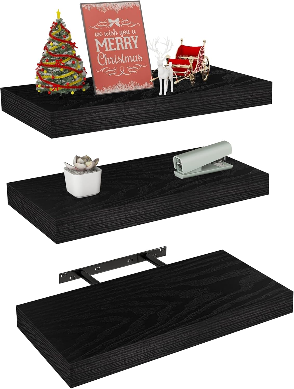 Vervida Floating Shelves 3 Pack of 15 in White for Home Decor and Storage, Kitchen, Living Room, Bedroom, Bathroom, Office, Hanging Shelf with Invisible Brackets Wall Shelves Floating Shelf
