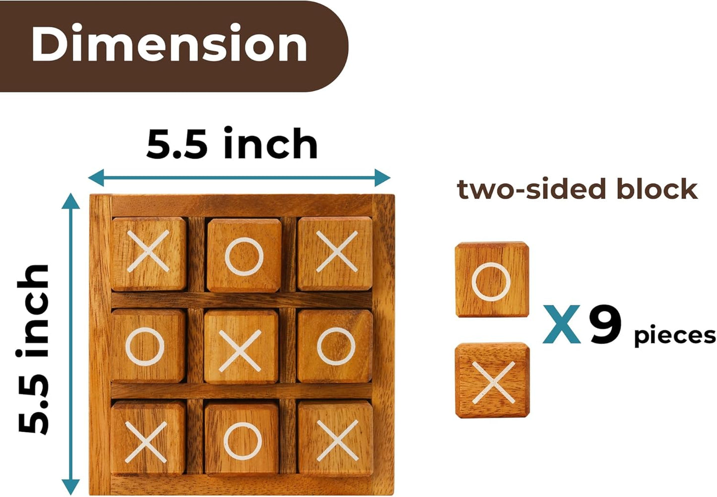 BSIRI Wooden XO Blocks (L) Tic Tac Toe Board Games - Ideal for Kids Games, Family Games and Game Night for Adults, Farmhouse Decor for Coffee Table Decor and Unique Gifts for All Occasion (5.5 Inch)