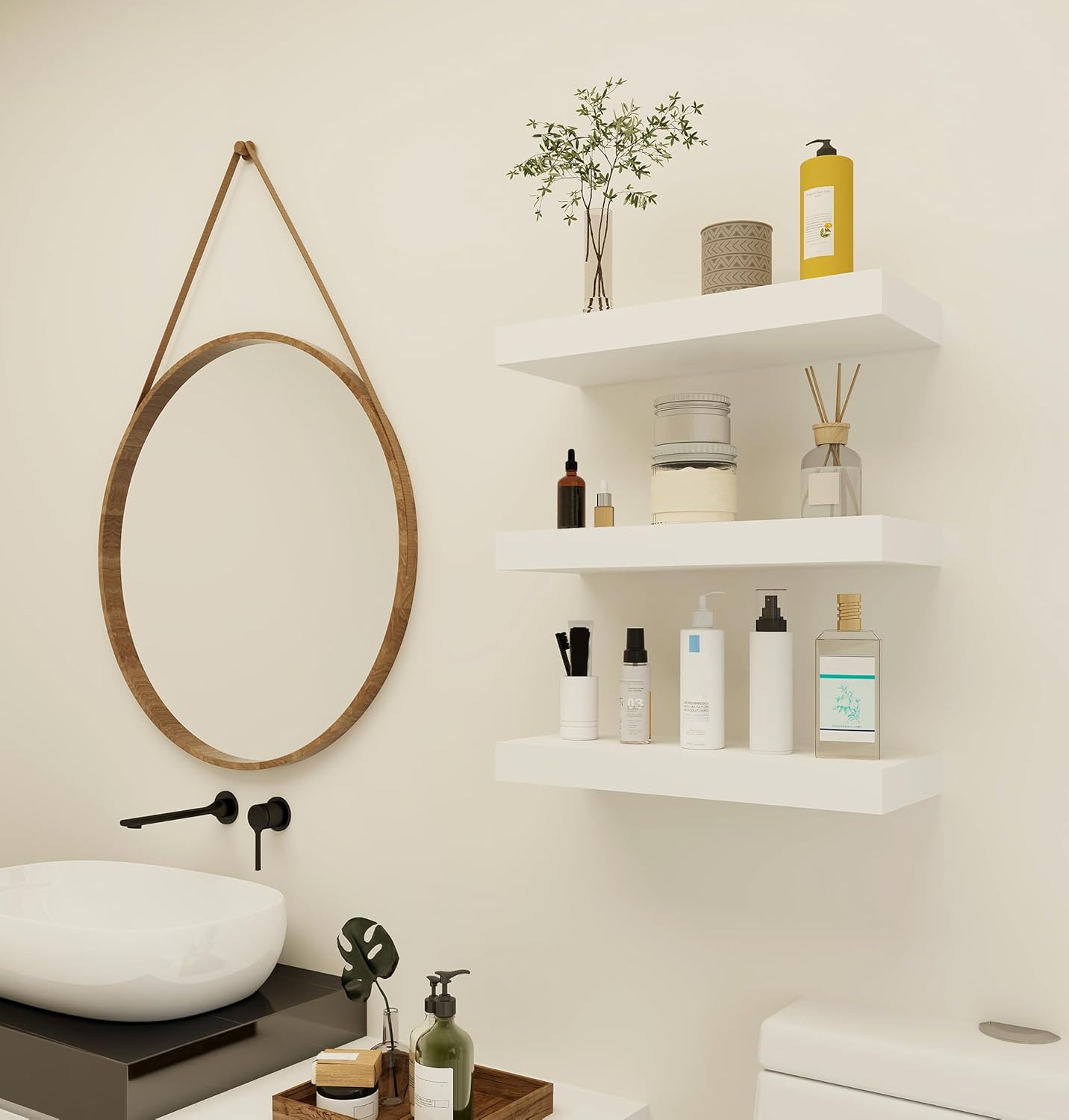 Vervida Floating Shelves 3 Pack of 15 in White for Home Decor and Storage, Kitchen, Living Room, Bedroom, Bathroom, Office, Hanging Shelf with Invisible Brackets Wall Shelves Floating Shelf