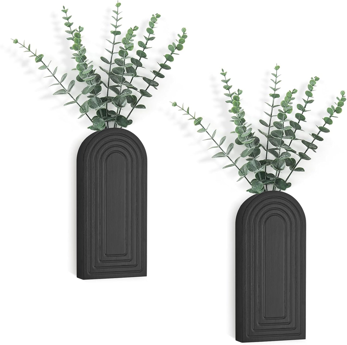 Dahey Wood Wall Vase Planter with Artificial Eucalyptus, 2 Pack Hanging Planter for Indoor Fake Plants Modern Boho Farmhouse Wall Art Decor for Bathroom Bedroom Kitchen Office Home Decoration, Brown