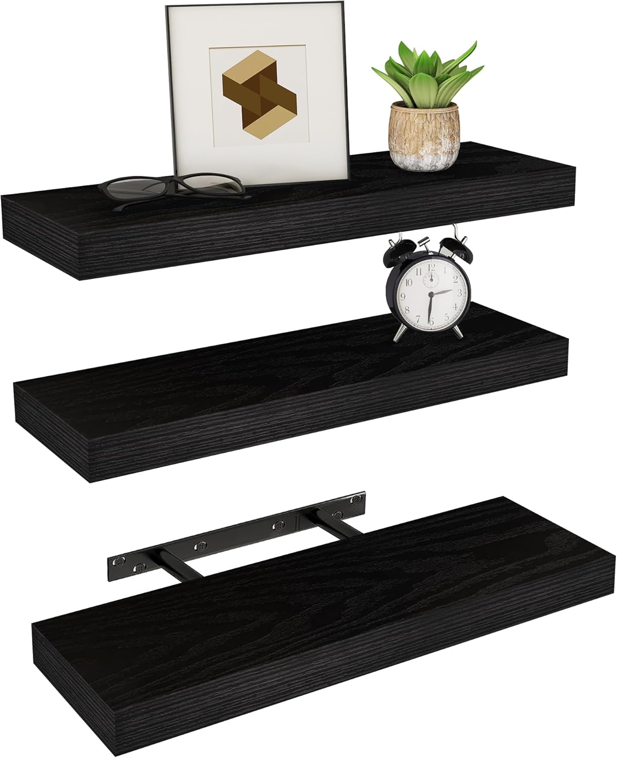 Vervida Floating Shelves 3 Pack of 15 in White for Home Decor and Storage, Kitchen, Living Room, Bedroom, Bathroom, Office, Hanging Shelf with Invisible Brackets Wall Shelves Floating Shelf