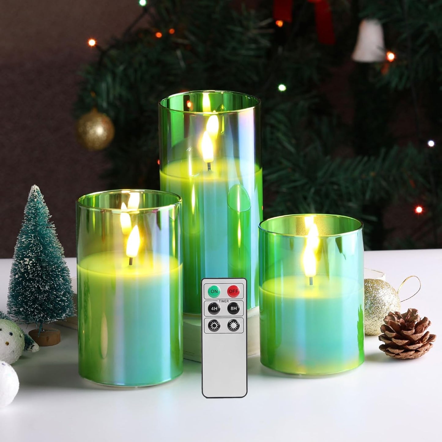 Eywamage Smoke Grey Glass Flameless Candles with Remote, Flickering Battery Operated LED Pillar Candles Set of 3