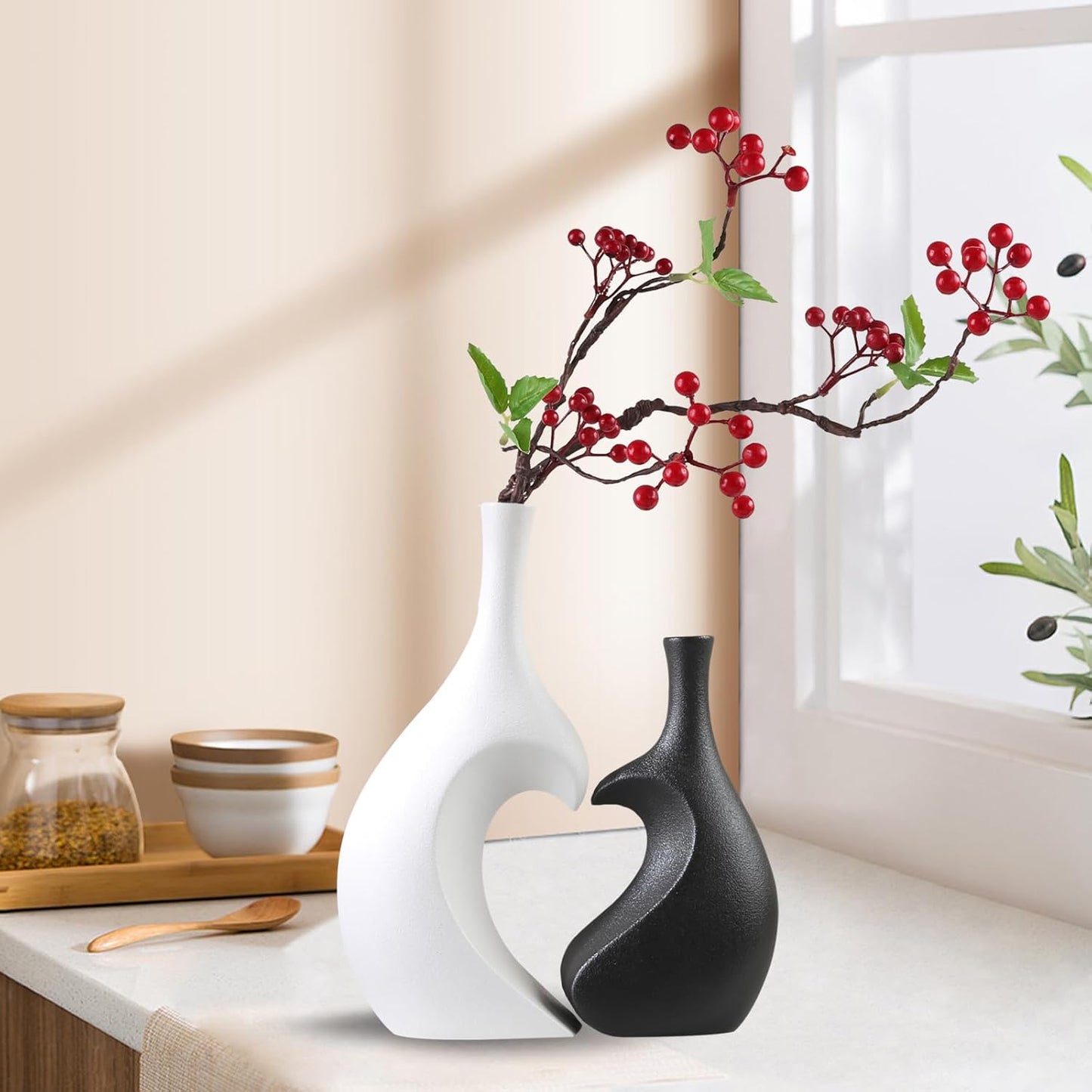 White Ceramic Vase Set of 2,Heart Shaped vase, Matte Frosted Texture Finish,Farmhouse Decor, Home Decor, Vases for Your Bedroom, Office, Living Room, Bathroom (White)
