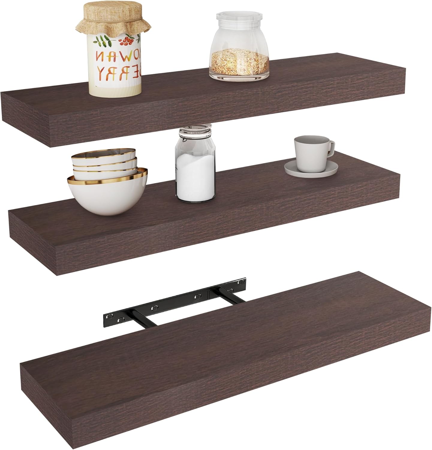 Vervida Floating Shelves 3 Pack of 15 in White for Home Decor and Storage, Kitchen, Living Room, Bedroom, Bathroom, Office, Hanging Shelf with Invisible Brackets Wall Shelves Floating Shelf