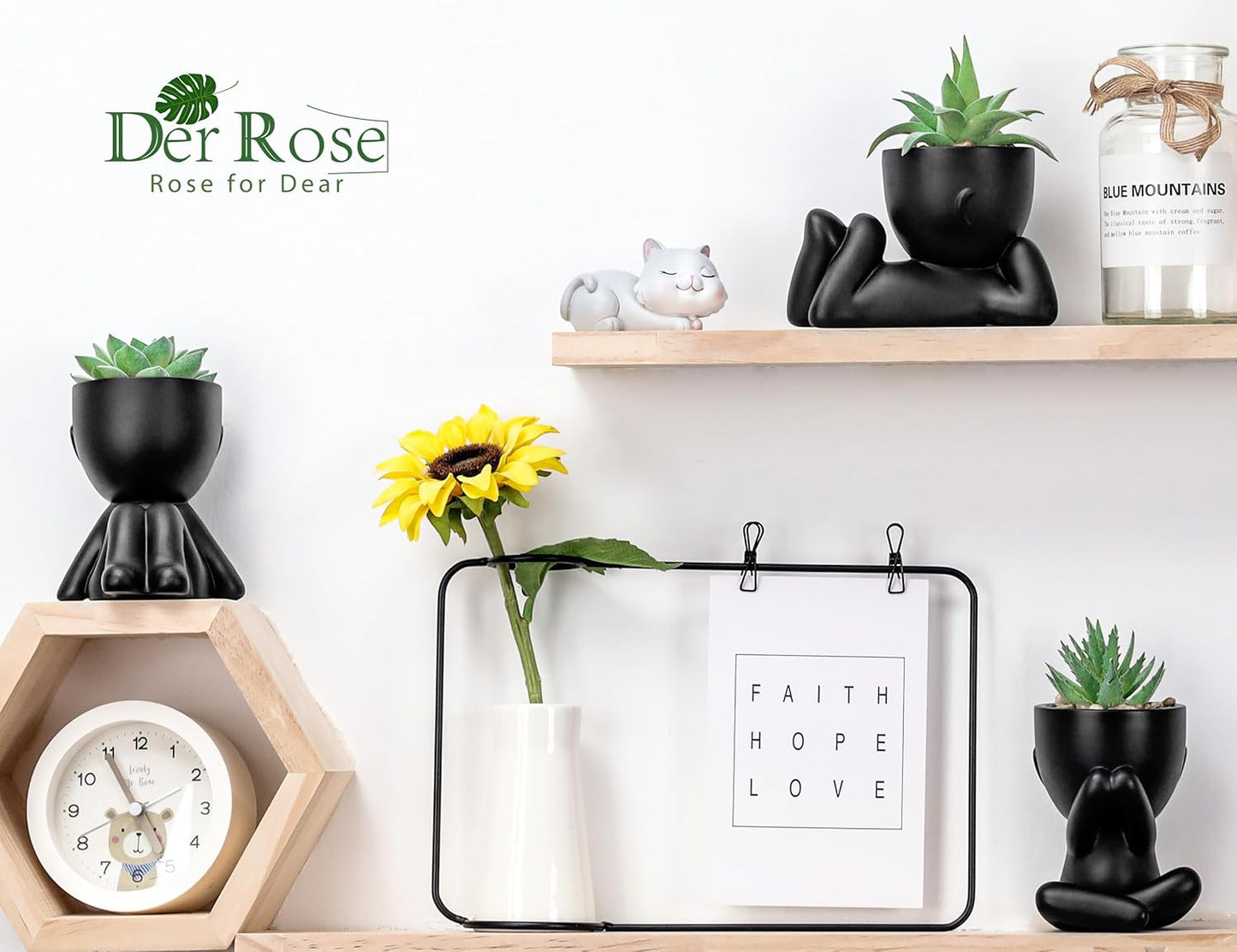 Der Rose Bundle of 3pcs Fake Succulents Plants Artificial and 2 Pack Fake Tropical Plants for Home Office Desk Decor