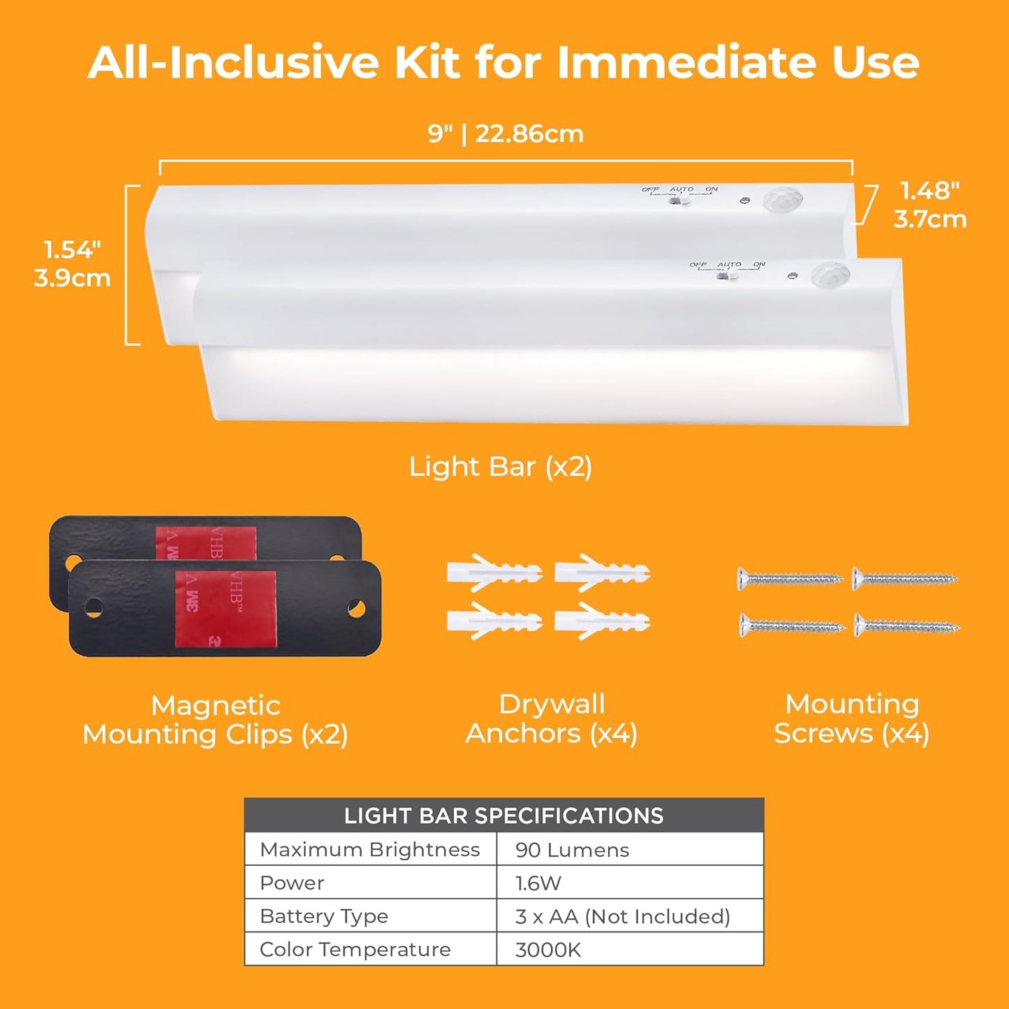 BLACK+DECKER PureOptics LED Battery Operated Under Cabinet Lighting, Motion Sensor On/Off, Warm White LED, Stick-On Install for Kitchen & Closets – 2 Bars