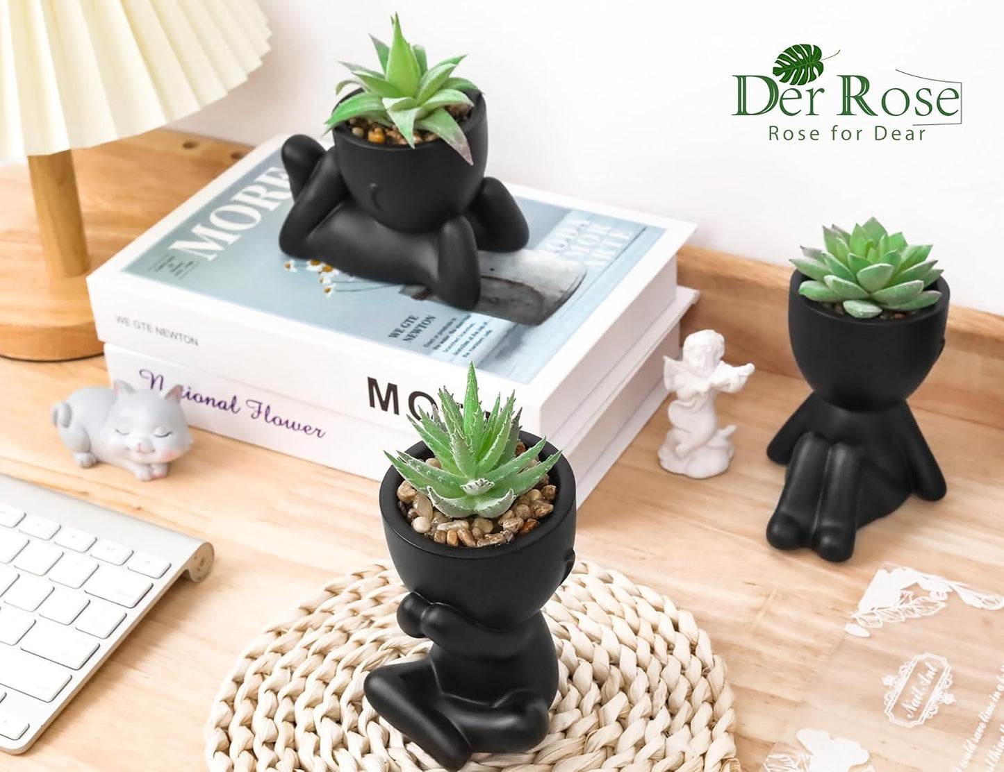 Der Rose Bundle of 3pcs Fake Succulents Plants Artificial and 2 Pack Fake Tropical Plants for Home Office Desk Decor