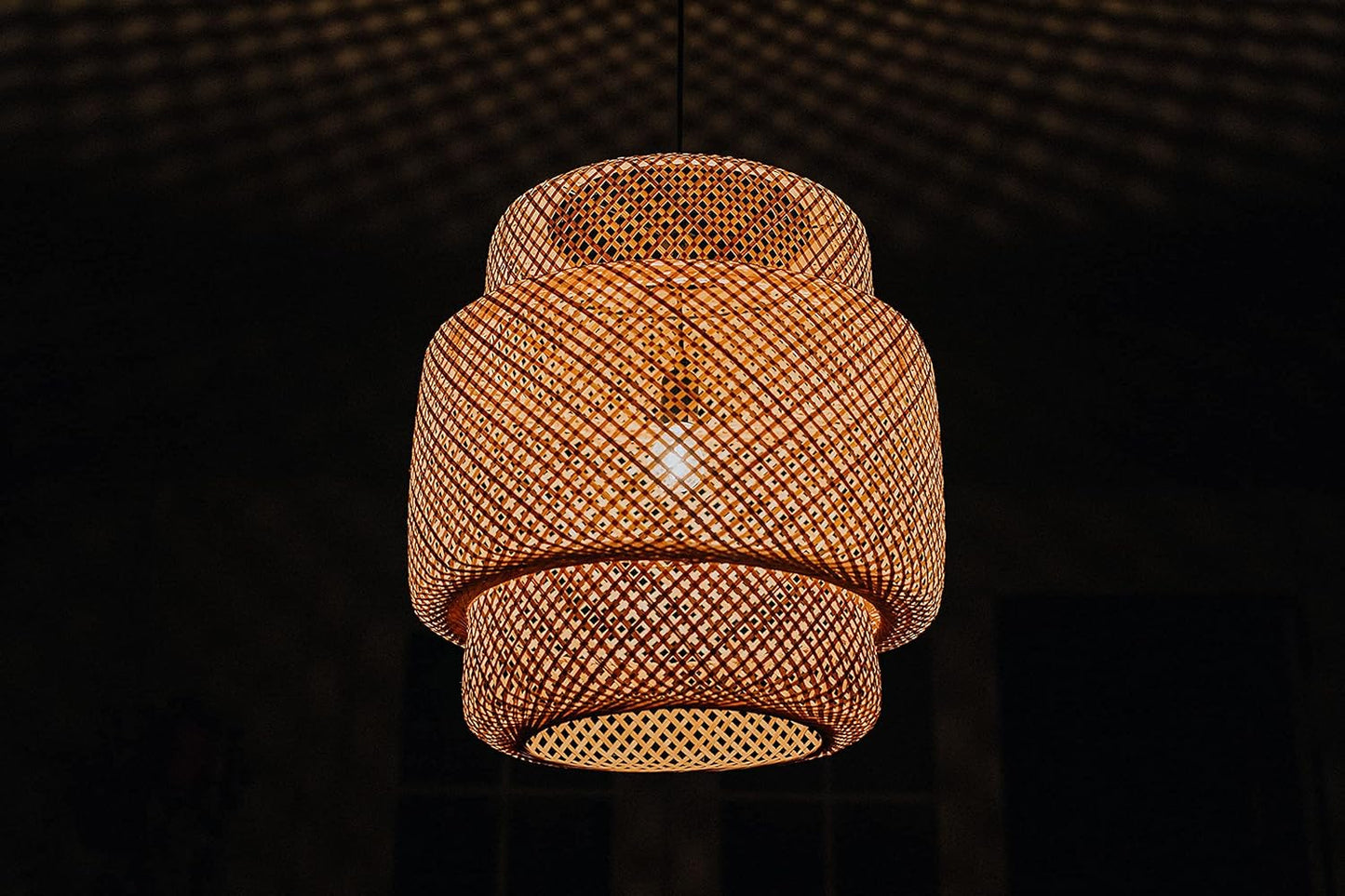 Frontsea Rattan Pendant Lighting for Kitchen | Bamboo Lampshade Handmade Weave Lighting | Wooden Boho Decor | Modern Hanging Ceiling Light Fixture (16inch)