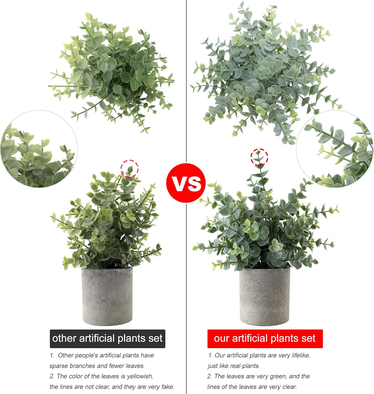 4 Pack Mini Artificial Plants, 1 Eucalyptus Plant & 1 Gypsophila Plant & 2 Faux Succulent Plants for Home Indoor Decor Office Desk Shower Room Bathroom Table Decoration