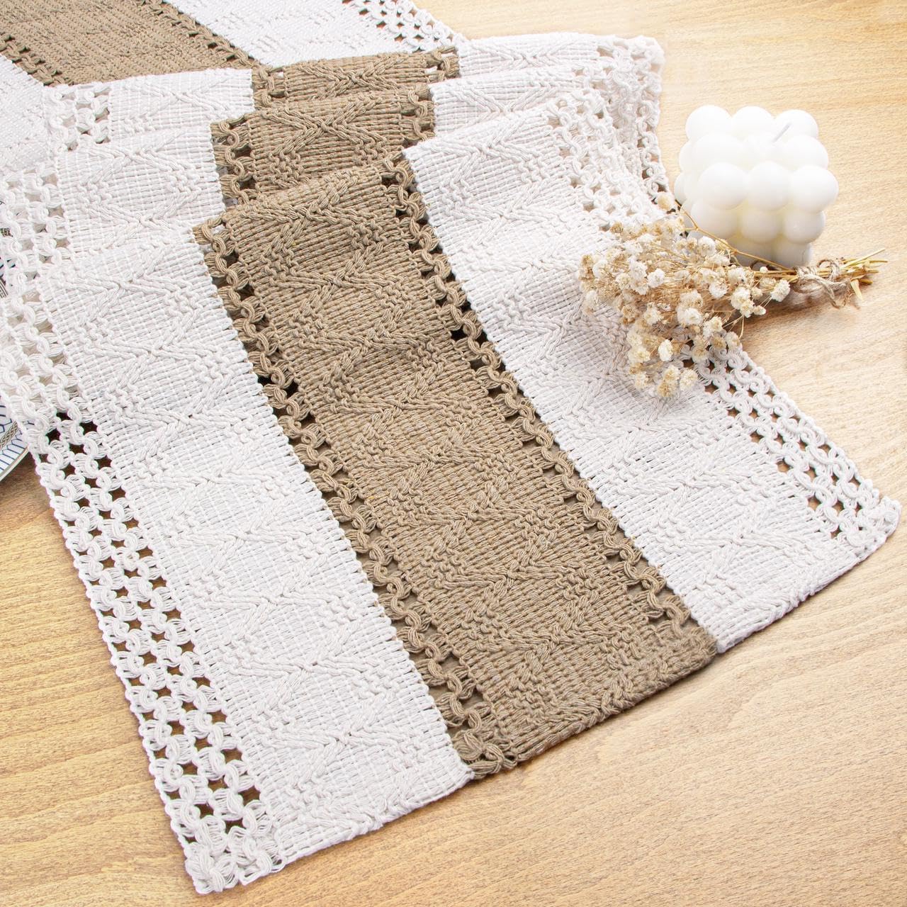 FEXIA Boho Table Runner for Fall Home Decor with Tassels 72 Inches Long Farmhouse Rustic Table Runner Macrame Burlap Table Decoration for Living Room Bridal Shower(12x72 Inches)