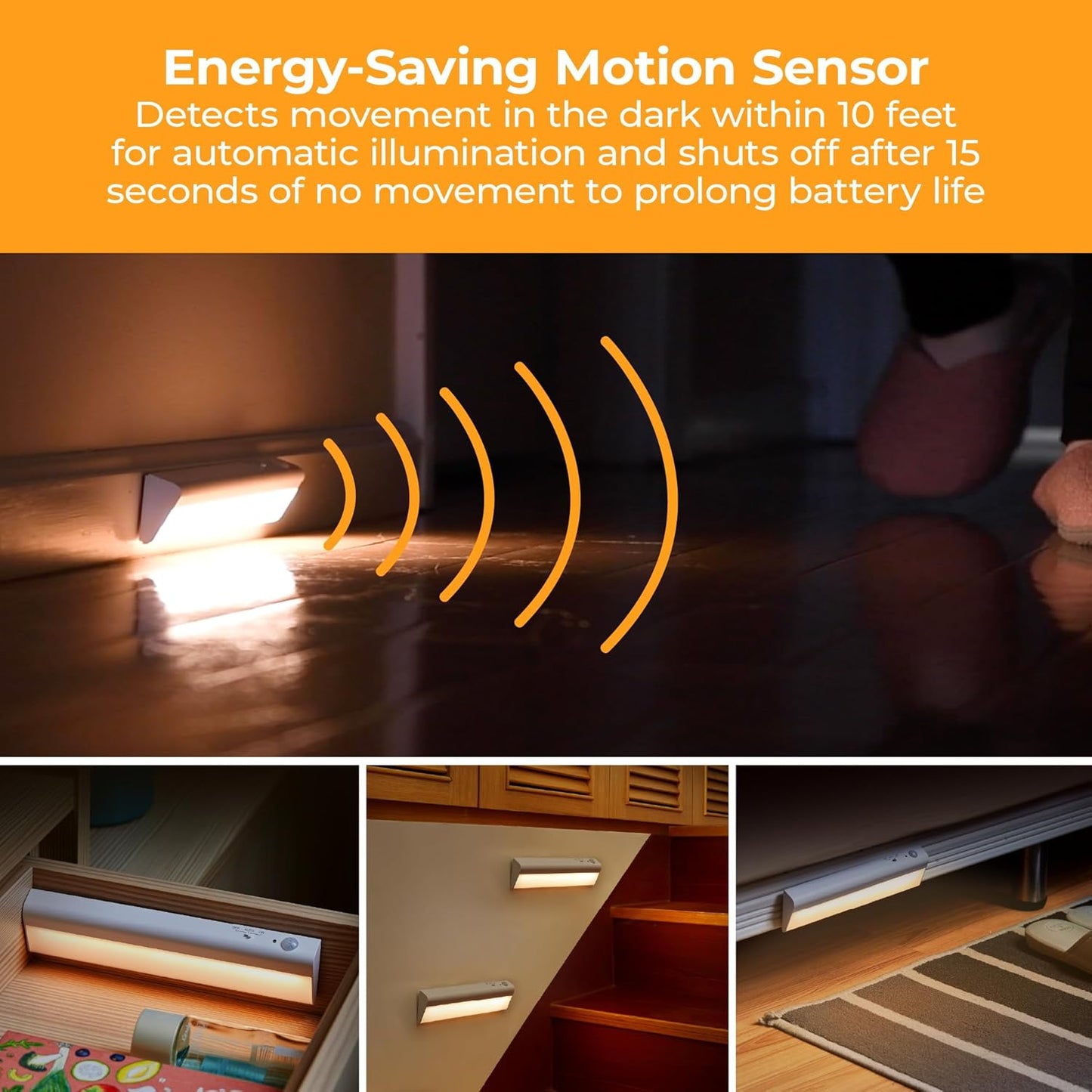 BLACK+DECKER PureOptics LED Battery Operated Under Cabinet Lighting, Motion Sensor On/Off, Warm White LED, Stick-On Install for Kitchen & Closets – 2 Bars