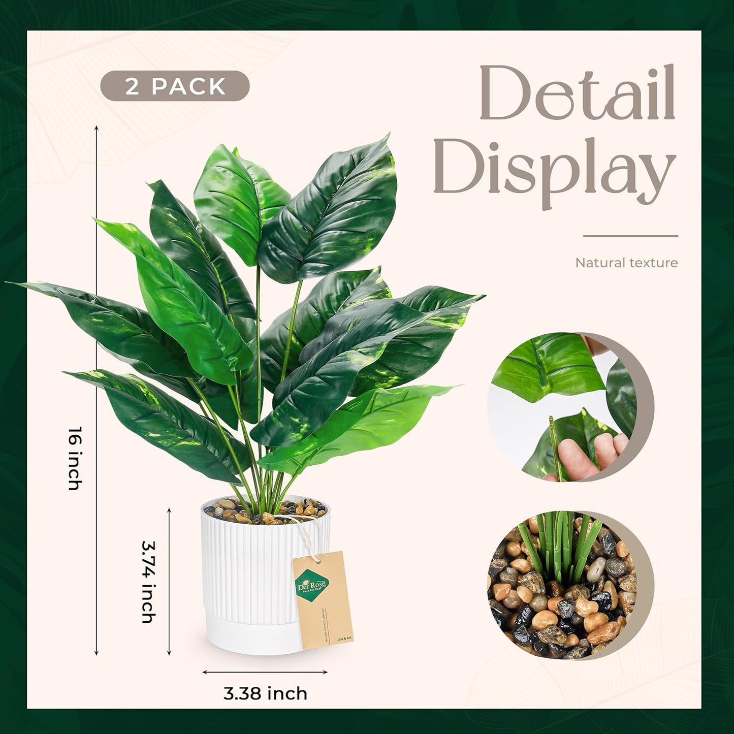 Der Rose Bundle of 3pcs Fake Succulents Plants Artificial and 2 Pack Fake Tropical Plants for Home Office Desk Decor