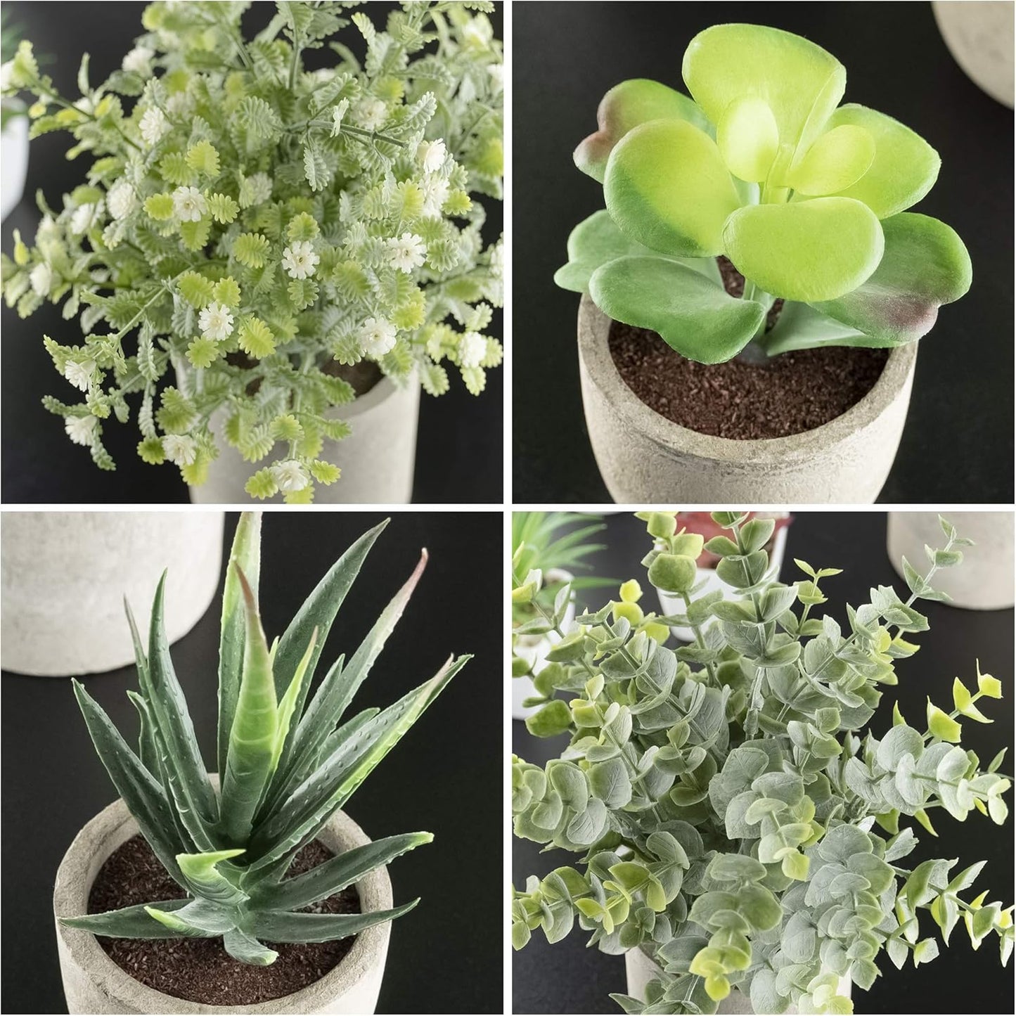 4 Pack Mini Artificial Plants, 1 Eucalyptus Plant & 1 Gypsophila Plant & 2 Faux Succulent Plants for Home Indoor Decor Office Desk Shower Room Bathroom Table Decoration