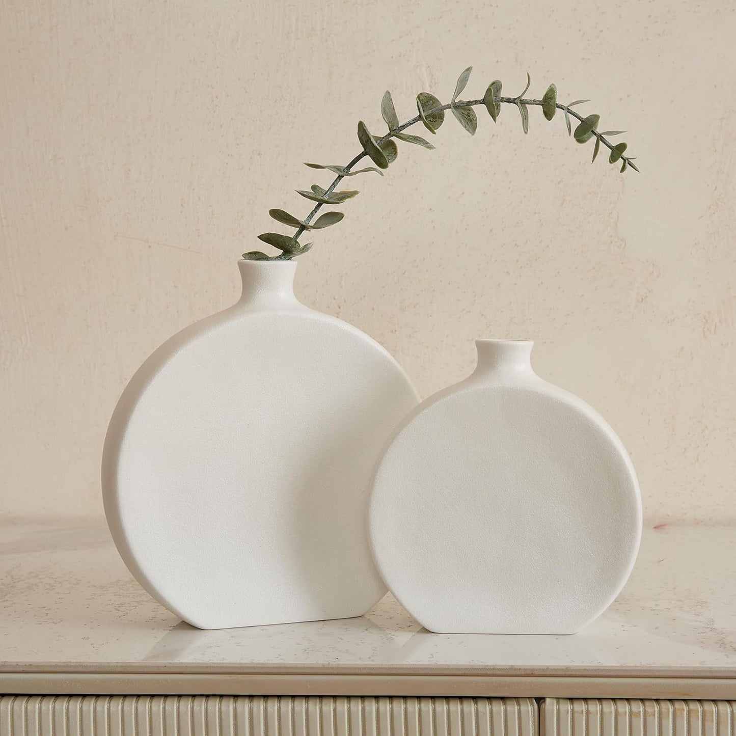 White Ceramic Vase Set of 2,Heart Shaped vase, Matte Frosted Texture Finish,Farmhouse Decor, Home Decor, Vases for Your Bedroom, Office, Living Room, Bathroom (White)
