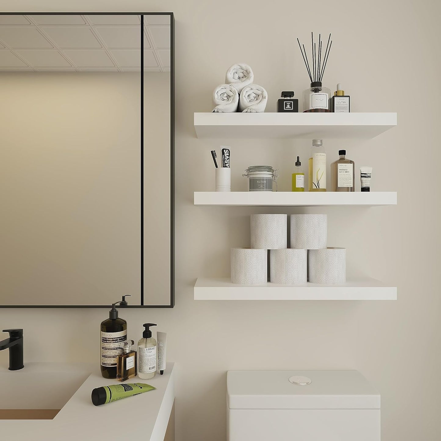 Vervida Floating Shelves 3 Pack of 15 in White for Home Decor and Storage, Kitchen, Living Room, Bedroom, Bathroom, Office, Hanging Shelf with Invisible Brackets Wall Shelves Floating Shelf