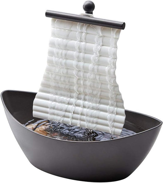 Homedics White Waters Relaxation Indoor Tabletop Fountain, Ambient LED Lighting and Natural Waterfall Sounds for Home, Office, Bedroom, Desktop, Spa and Décor, 6.10”x4.25”x10”