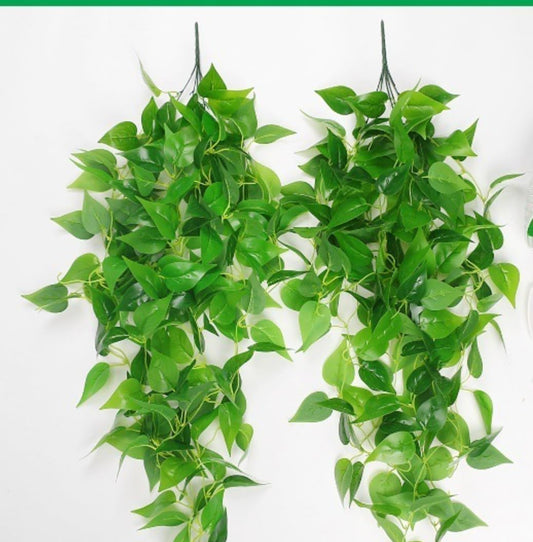 Fake Hanging Plants Vines 2pcs for Room Decor, Artificial Ivy Greenery Garlands for Home Bedroom Living Aesthetic Kitchen Office Wall Patio Bookshelf (No Basket)