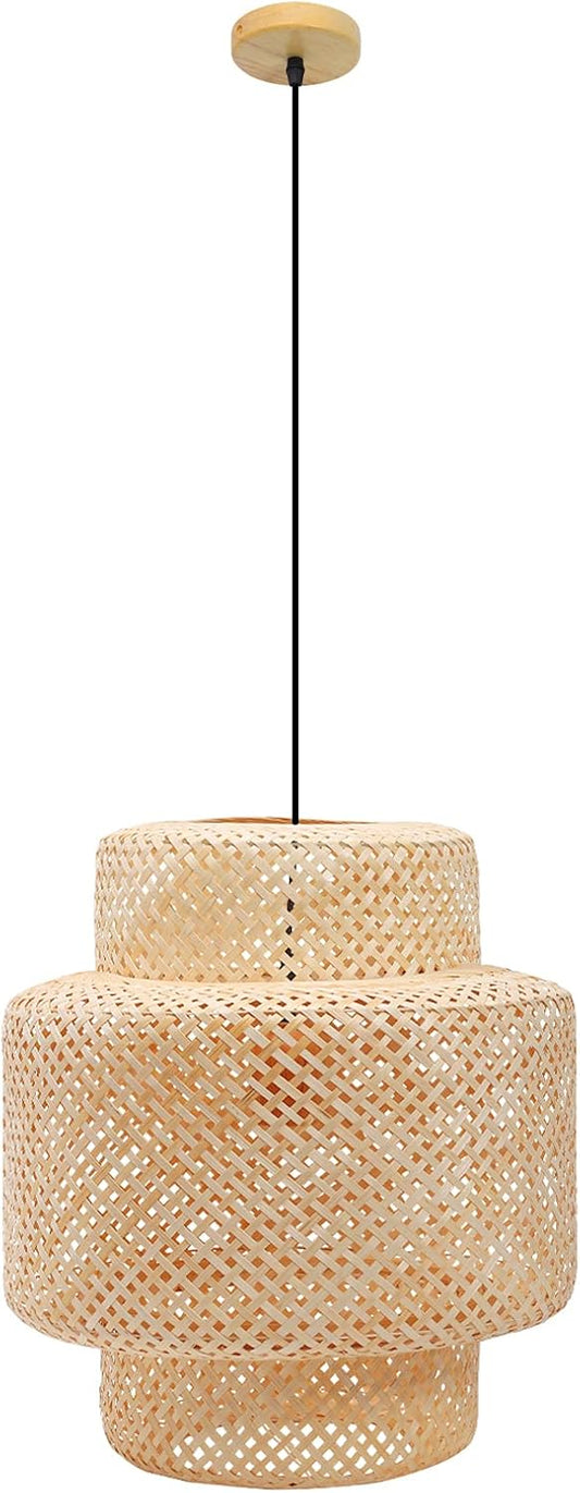 Frontsea Rattan Pendant Lighting for Kitchen | Bamboo Lampshade Handmade Weave Lighting | Wooden Boho Decor | Modern Hanging Ceiling Light Fixture (16inch)