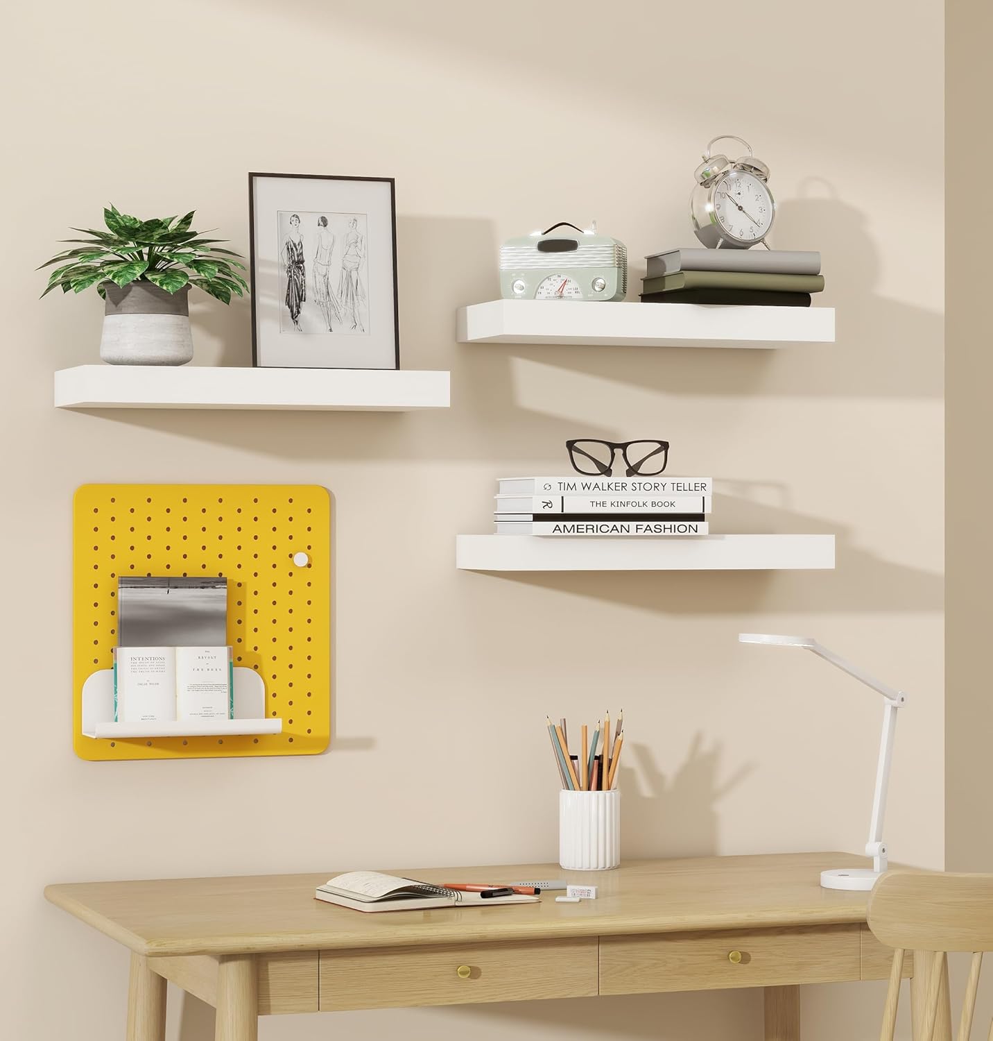 Vervida Floating Shelves 3 Pack of 15 in White for Home Decor and Storage, Kitchen, Living Room, Bedroom, Bathroom, Office, Hanging Shelf with Invisible Brackets Wall Shelves Floating Shelf