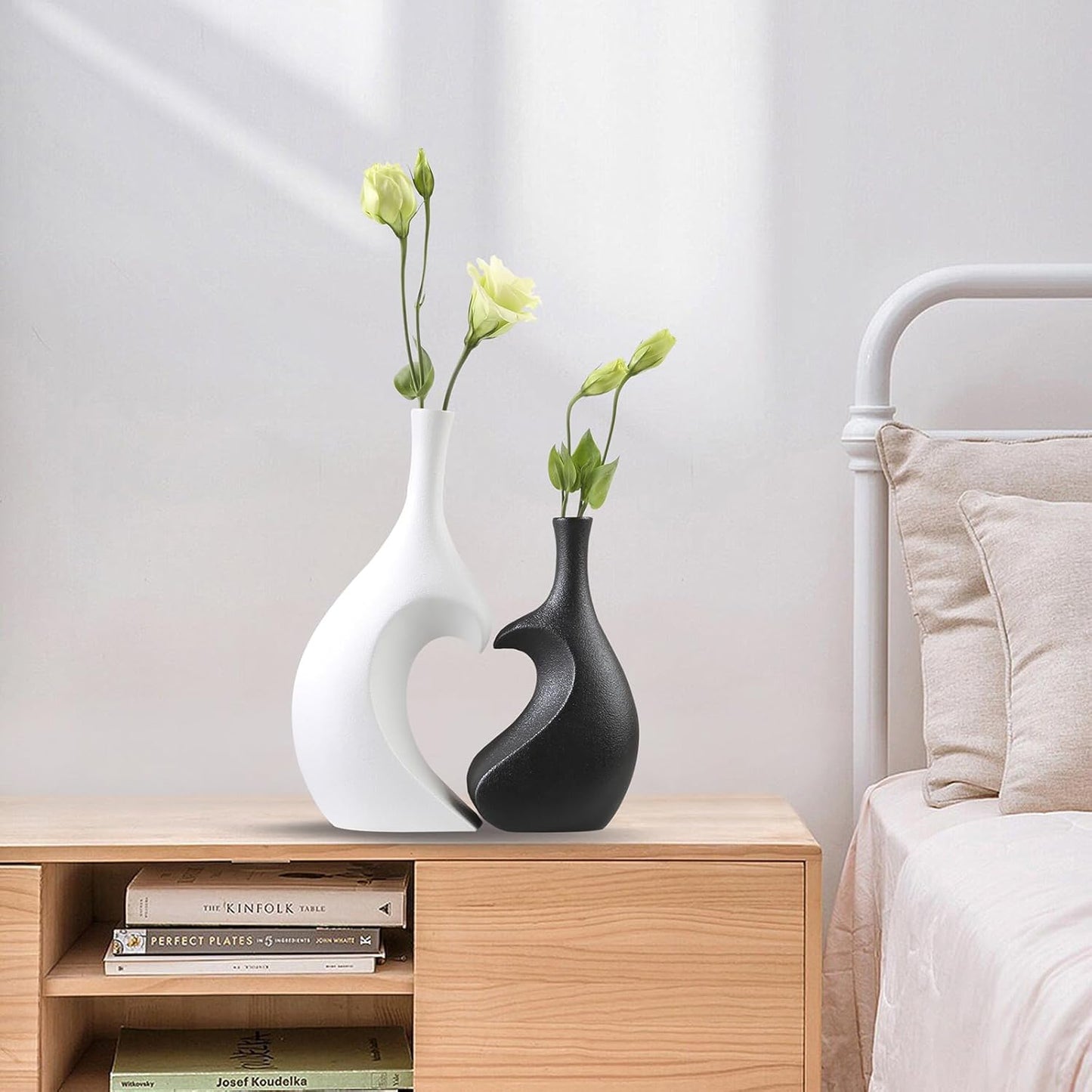 White Ceramic Vase Set of 2,Heart Shaped vase, Matte Frosted Texture Finish,Farmhouse Decor, Home Decor, Vases for Your Bedroom, Office, Living Room, Bathroom (White)