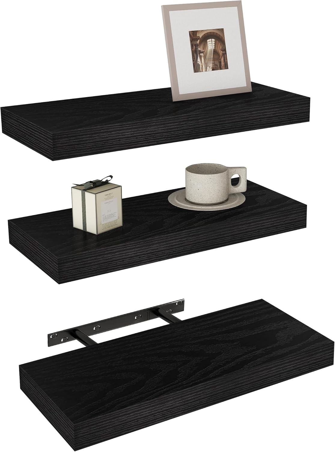 Vervida Floating Shelves 3 Pack of 15 in White for Home Decor and Storage, Kitchen, Living Room, Bedroom, Bathroom, Office, Hanging Shelf with Invisible Brackets Wall Shelves Floating Shelf