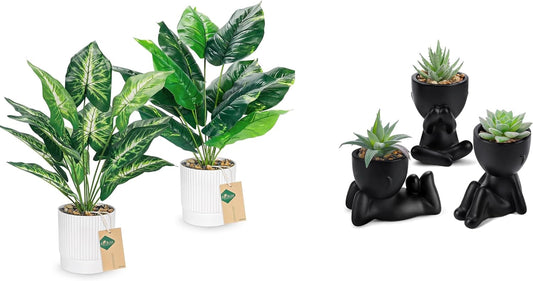 Der Rose Bundle of 3pcs Fake Succulents Plants Artificial and 2 Pack Fake Tropical Plants for Home Office Desk Decor
