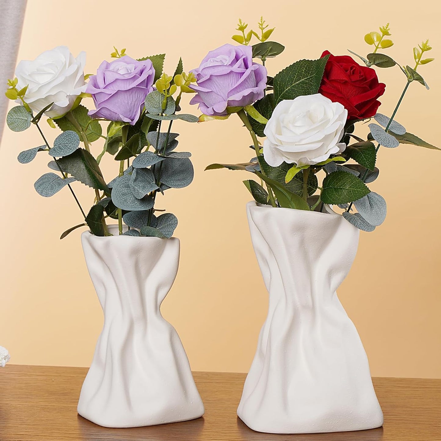 White Ceramic Vase Set of 2,Heart Shaped vase, Matte Frosted Texture Finish,Farmhouse Decor, Home Decor, Vases for Your Bedroom, Office, Living Room, Bathroom (White)