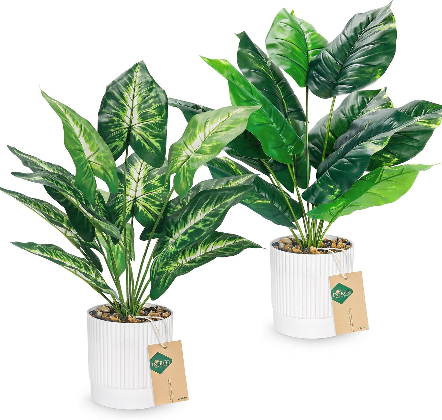 Der Rose Bundle of 3pcs Fake Succulents Plants Artificial and 2 Pack Fake Tropical Plants for Home Office Desk Decor